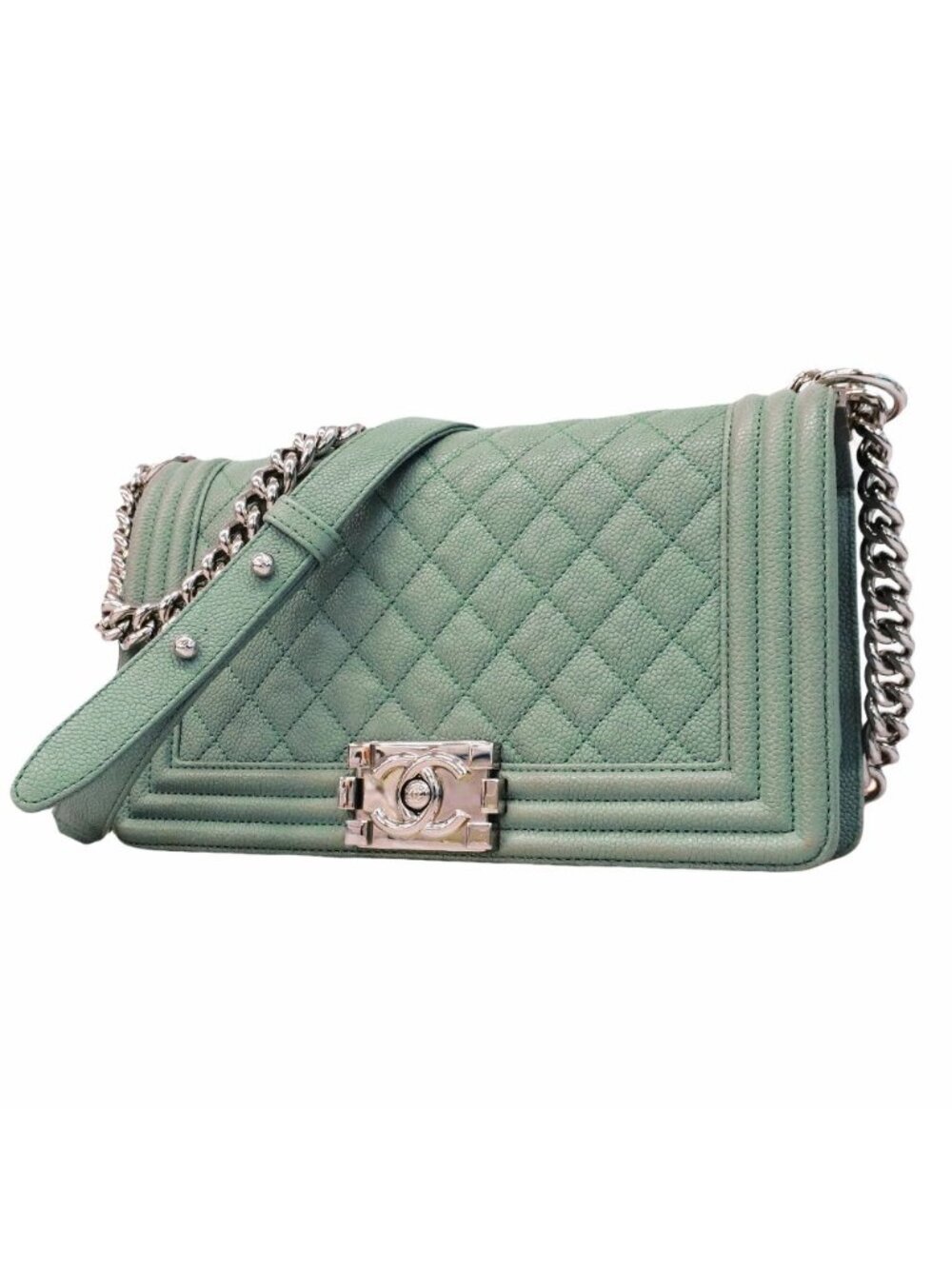 Chanel Shoulder Bag Boy Caviar Leather Blue Silver